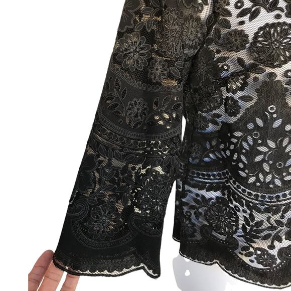 HD in Paris Mesh Popover Blouse with Lacey Pattern Overlay size 12 - Picture 9 of 12